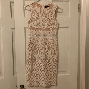 White and beige lace Lulus midi dress